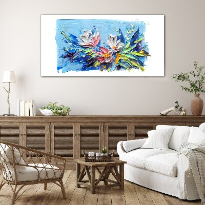 Tableau photo sur verre Un paysage floral aux tons bleus