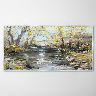 Tableau en verre Paysage printanier au bord du ruisseau
