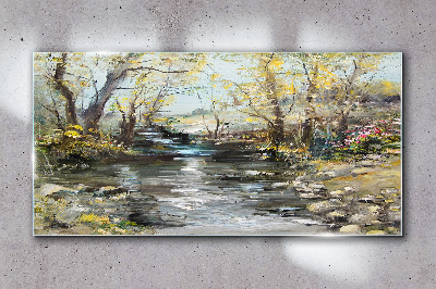 Tableau en verre Paysage printanier au bord du ruisseau