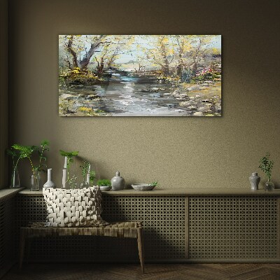 Tableau en verre Paysage printanier au bord du ruisseau