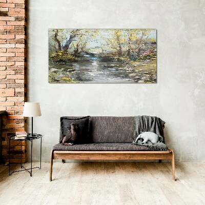 Tableau en verre Paysage printanier au bord du ruisseau