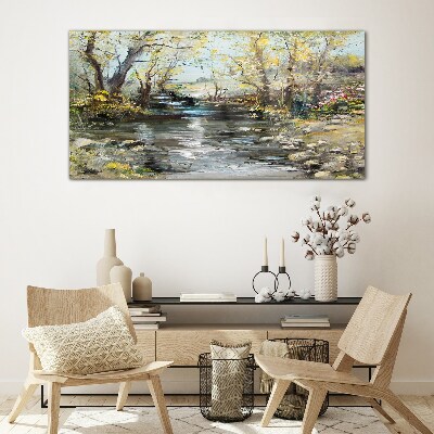 Tableau en verre Paysage printanier au bord du ruisseau