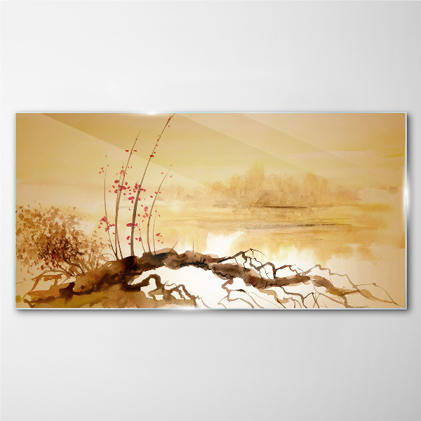 Tableau sur verre Nuances dorées au bord de l'eau