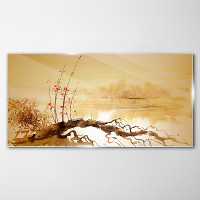 Tableau sur verre Nuances dorées au bord de l'eau