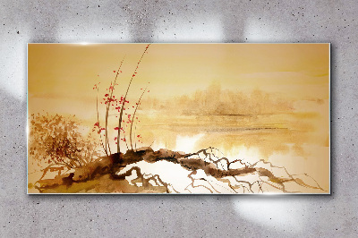 Tableau sur verre Nuances dorées au bord de l'eau