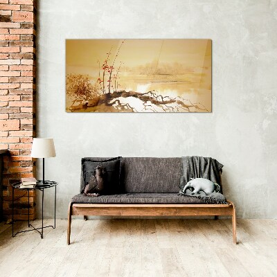 Tableau sur verre Nuances dorées au bord de l'eau