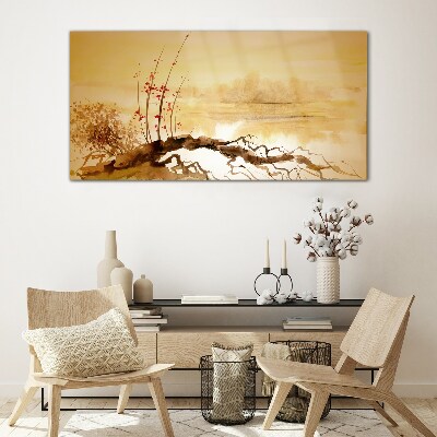 Tableau sur verre Nuances dorées au bord de l'eau