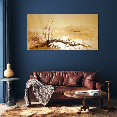 Tableau sur verre Nuances dorées au bord de l'eau