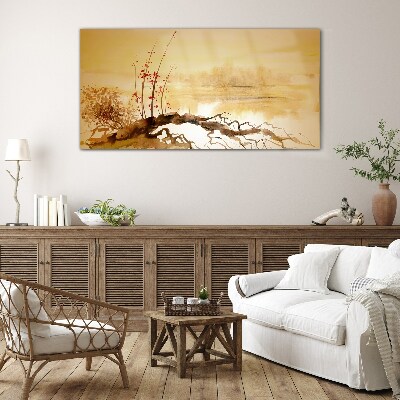 Tableau sur verre Nuances dorées au bord de l'eau