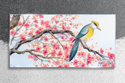 Tableau en verre Oiseau de printemps sur une branche