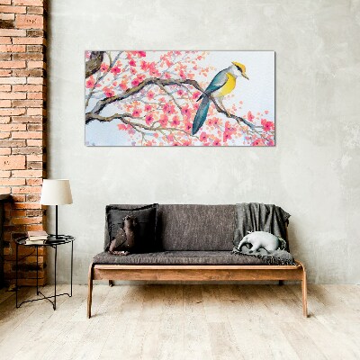 Tableau en verre Oiseau de printemps sur une branche