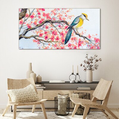 Tableau en verre Oiseau de printemps sur une branche