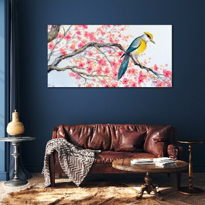 Tableau en verre Oiseau de printemps sur une branche