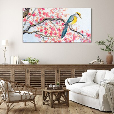 Tableau en verre Oiseau de printemps sur une branche