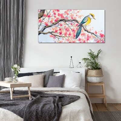Tableau en verre Oiseau de printemps sur une branche