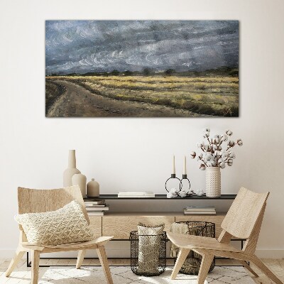 Tableau verre imprimé Ciel orageux sur une route de campagne