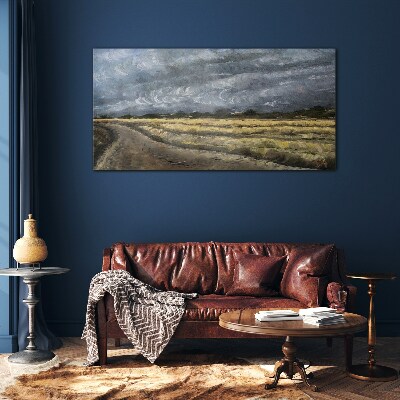 Tableau verre imprimé Ciel orageux sur une route de campagne