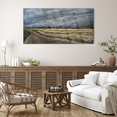 Tableau verre imprimé Ciel orageux sur une route de campagne