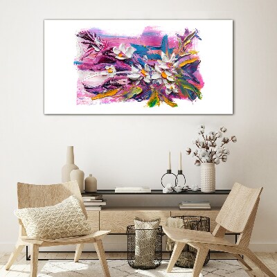 Tableau sur verre Fleurs colorées dans une composition abstraite