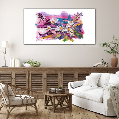 Tableau sur verre Fleurs colorées dans une composition abstraite
