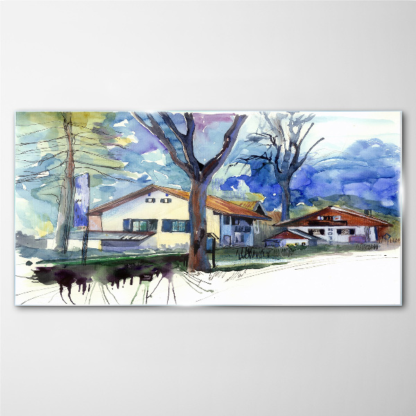 Tableau sur verre Paysage rural à l'aquarelle