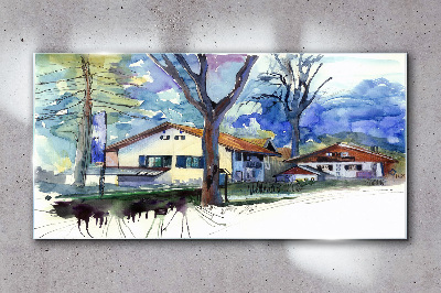 Tableau sur verre Paysage rural à l'aquarelle