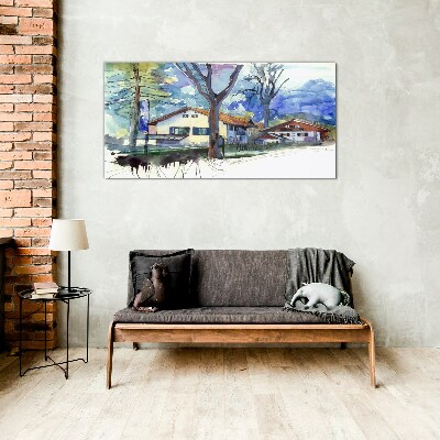 Tableau sur verre Paysage rural à l'aquarelle