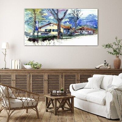 Tableau sur verre Paysage rural à l'aquarelle