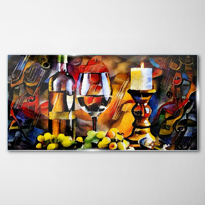 Tableau en verre Une soirée avec du vin et des fruits