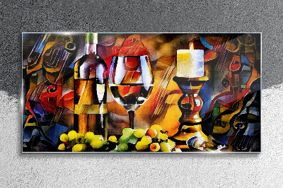 Tableau en verre Une soirée avec du vin et des fruits