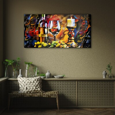 Tableau en verre Une soirée avec du vin et des fruits