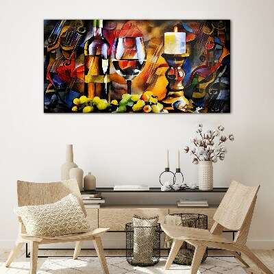 Tableau en verre Une soirée avec du vin et des fruits