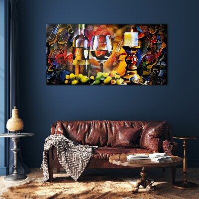 Tableau en verre Une soirée avec du vin et des fruits