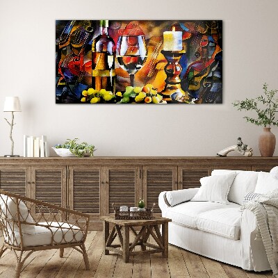 Tableau en verre Une soirée avec du vin et des fruits