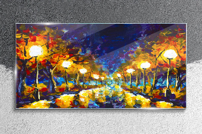 Tableau imprimé sur verre Ruelle du soir avec lampes