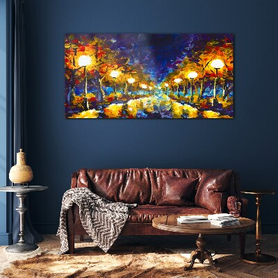 Tableau imprimé sur verre Ruelle du soir avec lampes