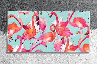 Tableau en verre Flamants roses sur fond turquoise