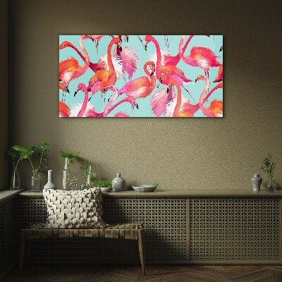 Tableau en verre Flamants roses sur fond turquoise