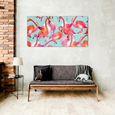 Tableau en verre Flamants roses sur fond turquoise