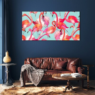 Tableau en verre Flamants roses sur fond turquoise