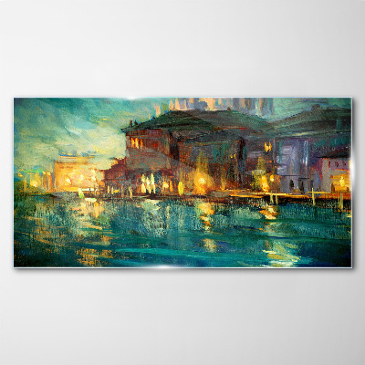 Tableau imprimé sur verre Lueur du soir sur l'eau
