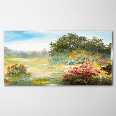 Tableau verre imprimé Un paysage floral d'un matin d'été