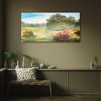 Tableau verre imprimé Un paysage floral d'un matin d'été