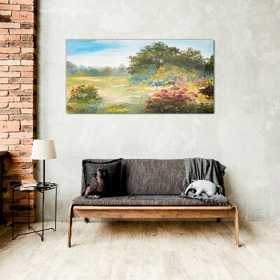 Tableau verre imprimé Un paysage floral d'un matin d'été