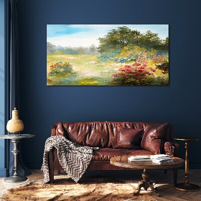 Tableau verre imprimé Un paysage floral d'un matin d'été