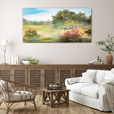 Tableau verre imprimé Un paysage floral d'un matin d'été