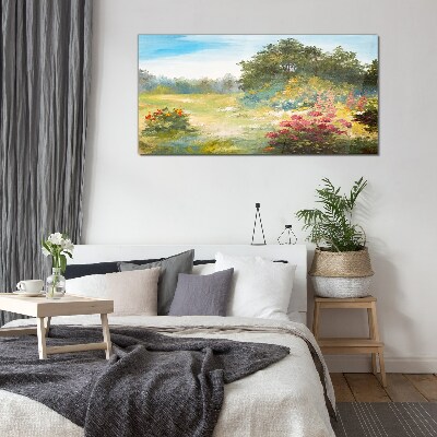 Tableau verre imprimé Un paysage floral d'un matin d'été