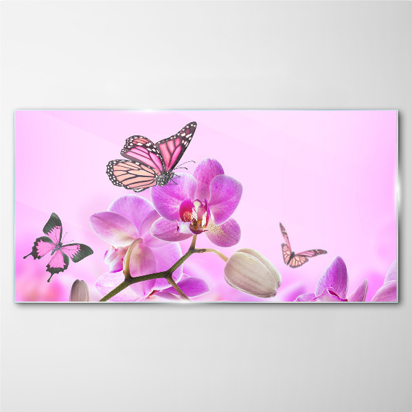Tableau photo sur verre Un rêve floral avec des papillons