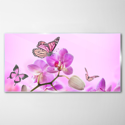 Tableau photo sur verre Un rêve floral avec des papillons