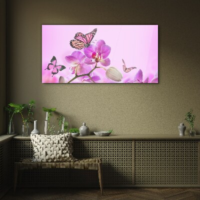 Tableau photo sur verre Un rêve floral avec des papillons